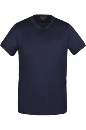 MOORER Tops, Heren, Blauw, M, Katoen, Zijden T-shirt met borstzak