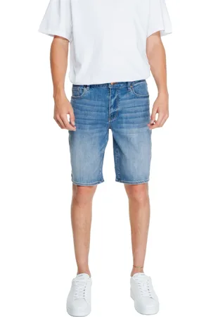 Armani Exchange Korte broeken, Heren, Blauw, W30, Katoen, Blauwe Katoenen Shorts met Ritssluiting