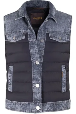 MOORER Jassen, Heren, Blauw, 2Xs, Denim, Gemarmerde Denim Gewatteerde Donsvest