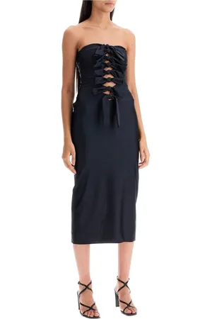 COPERNI Kleedjes, Dames, Zwart, M, Geknoopte Gala Midi Jurk