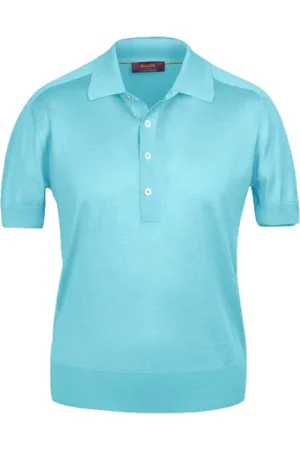 MOORER Tops, Heren, Blauw, M, Katoen, Luxe Sea Island Cotton Polo Shirt
