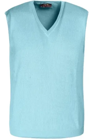 MOORER Truien, Heren, Blauw, 2Xl, Katoen, Mouwloos sweater vest van Sea Island katoen