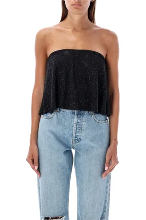 Retrofete Tops, Dames, Zwart, S, Zwarte Kristal Strapless Top Aw 24