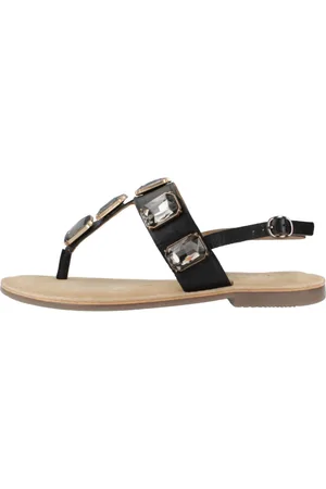 Carmela Schoenen, Dames, Zwart, 38 EU, Stijlvolle Platte Sandalen