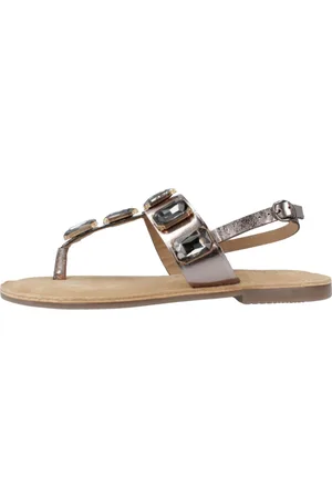 Carmela Schoenen, Dames, Grijs, 38 EU, Stijlvolle Platte Sandalen