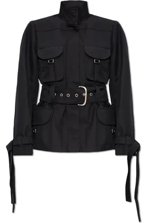 OFF-WHITE Jassen, Dames, Zwart, S, Katoen, Jas met Opstaande Kraag