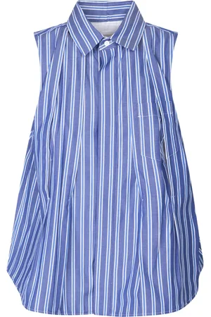SACAI Blouses & Shirts, Dames, Blauw, M, Katoen, Gestreepte Mouwloze Blouse