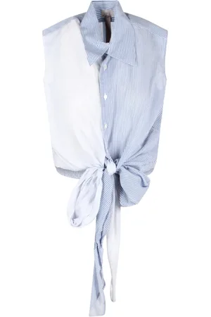 MRZ Blouses & Shirts, Dames, Blauw, S, Katoen, Gestreepte Zijden Mouwloze Blouse