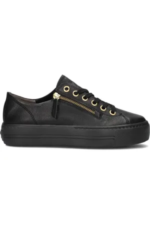 Paul Green Schoenen, Dames, Zwart, 42 EU, Leer, Lage Zwarte Leren Sneakers