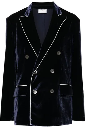 PIERRE-LOUIS MASCIA Jassen, Dames, Blauw, M, Blauwe Fluwelen Jas met Pijpzoom
