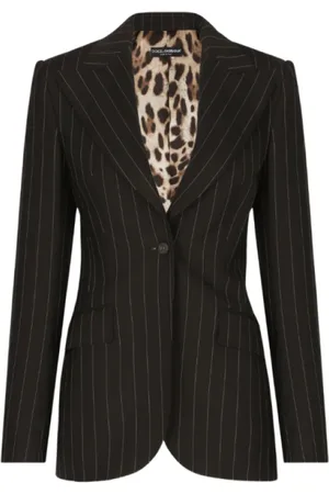 Dolce & Gabbana Jassen, Dames, Bruin, L, Wol, Bruine Gestreepte Stretch Wol Turlington Jas