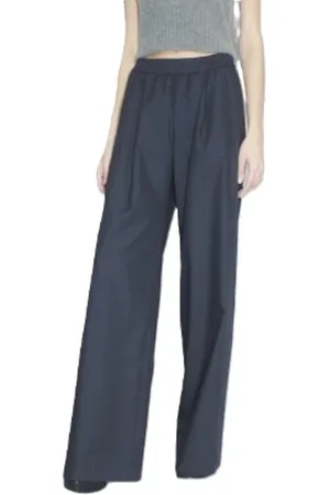 ODEEH Broeken, Dames, Blauw, M, Wol, Marine Wollen Broek Elastische Taille Zakken