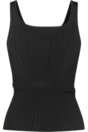 MUGLER Tops, Dames, Zwart, M, Rayon, Zwarte gebreide tanktop met sculptuureffect