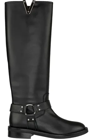 Via Roma Schoenen, Dames, Zwart, 41 EU, Leer, Zwarte Bikerlaarzen met Zilveren Gesp