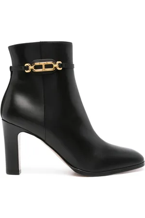Tom Ford Schoenen, Dames, Zwart, 39 EU, Leer, Zwarte leren laarzen met kettingdetail