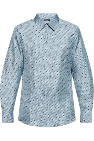 Dolce & Gabbana Overhemden, Heren, Blauw, M, Leer, Zijden overhemd
