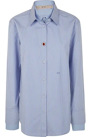 Nº21 Blouses & Shirts, Dames, Blauw, L, Katoen, Lichtblauw Wit Klassiek Overhemd