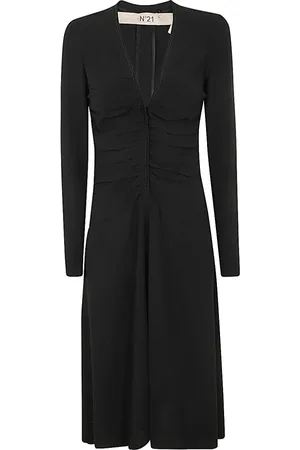 Nº21 Kleedjes, Dames, Zwart, L, Polyester, Zwarte Midi Jurk Elegante Stijl