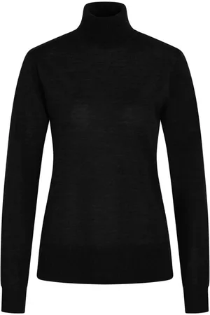 Bruuns Bazaar Truien, Dames, Zwart, L, Wol, Zwarte Geribbelde Gebreide Trui Charlenebbroll Neck