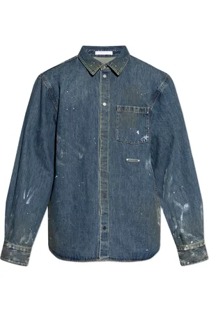 Helmut Lang Overhemden, Heren, Blauw, 2Xs, Denim, Denim shirt met vintage effect