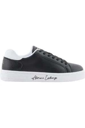 Armani Exchange Schoenen, Dames, Zwart, 40 EU, Leer, Witte Sneakers Gecoat Materiaal Rubberen Zool