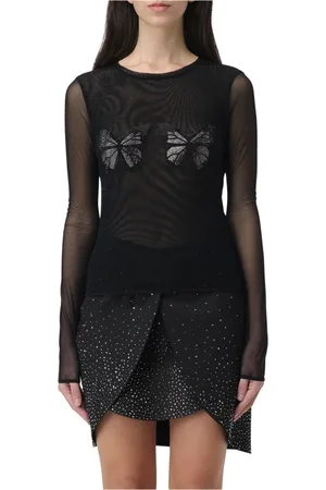 BLUMARINE Kleedjes, Dames, Zwart, S, Tule, Vlinder Tule T-Shirt