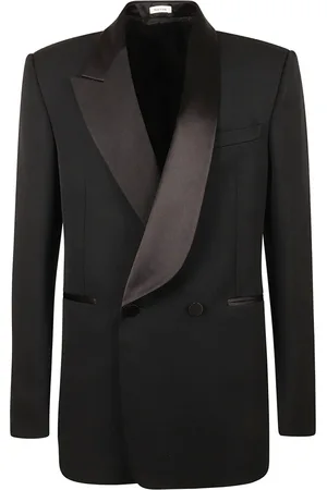 Alexander McQueen Jassen, Heren, Zwart, L, Wol, Zwarte Half Shawl Kraag Jas
