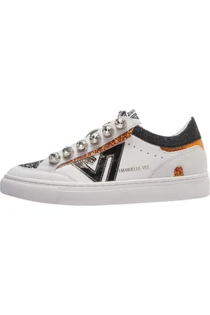 Emanuélle vee Schoenen, Dames, Wit, 37 EU, Leer, Witte sneakers met contrastdetails Olivia