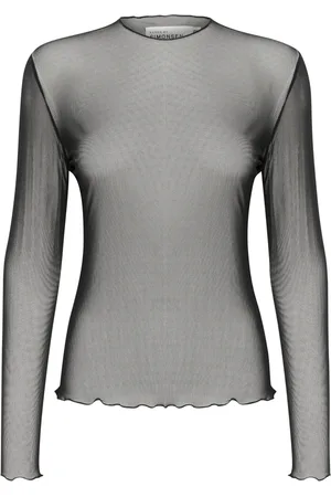 Karen by Simonsen Tops, Dames, Zwart, 2Xl, Polyester, Eenvoudige Mesh Top met Lange Mouwen