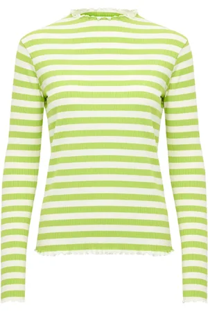 Karen by Simonsen Tops, Dames, Veelkleurig, 2Xl, Gestreepte Longsleeve Top - Helder Limegroen