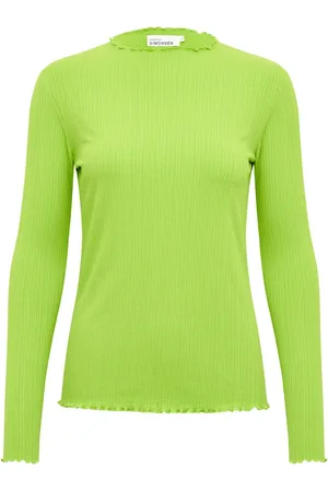 Karen by Simonsen Tops, Dames, Groen, M, Leer, Licht Limegroene Longsleeve