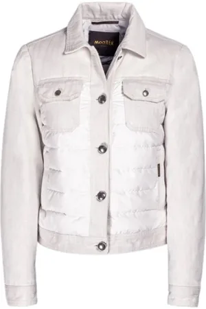 MOORER Jassen, Dames, , S, Denim, Ecru Denim Quilted Jacket