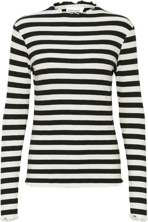 Karen by Simonsen Tops, Dames, Veelkleurig, XL, Gestreepte top met gekreukelde randen