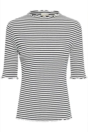 Karen by Simonsen Tops, Dames, Veelkleurig, 2Xl, Gestreepte T-shirt met Ruchedetails