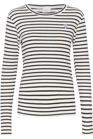 Kaffe Tops, Dames, Veelkleurig, S, Katoen, Gestreept T-shirt met lange mouwen Midnight Marine
