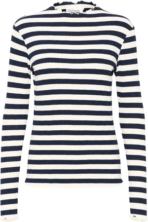 Karen by Simonsen Tops, Dames, Veelkleurig, L, Gestreepte top met gekrulde randen