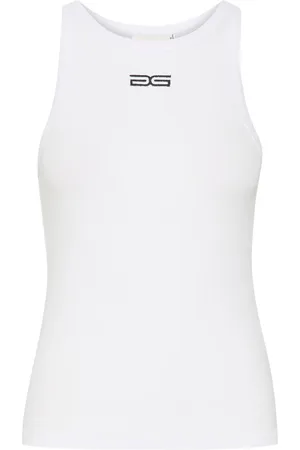 Gestuz Tops, Dames, Wit, M, Katoen, Logo Mouwloze Top Bright