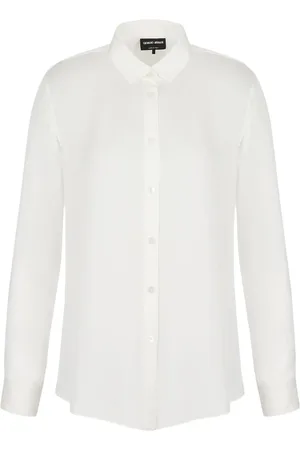 Giorgio Armani Blouses & Shirts, Dames, Wit, L, Zijden Klassieke Kraag Knoopshirt