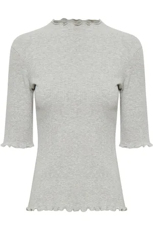 Karen by Simonsen Blouses & Shirts, Dames, Grijs, 2Xs, Leer, Opal Melange T-shirt met korte mouwen