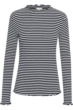 Karen by Simonsen Tops, Dames, Veelkleurig, L, Gestreepte longsleeve top met ruchedetails