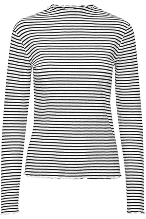Karen by Simonsen Tops, Dames, Veelkleurig, XS, Gestreepte top met lange mouwen en ruche randen
