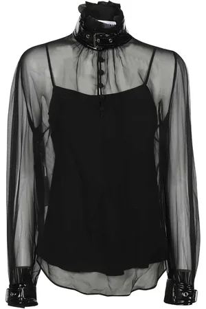 Moschino Blouses & Shirts, Dames, Zwart, M, Zijden blouse met opstaande kraag
