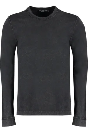 Dolce & Gabbana Tops, Heren, Zwart, M, Katoen, Katoenen T-Shirt met Lange Mouwen