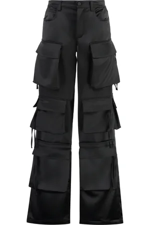 GIUSEPPE DI MORABITO Broeken, Dames, Zwart, S, Polyester, Satin Cargo Broek met Voorflapzakken