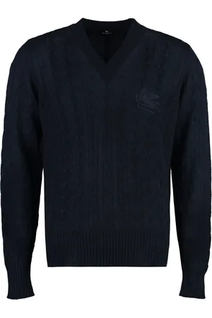 Etro Truien, Heren, Blauw, M, Kasjmier, Cashmere Kabeltrui