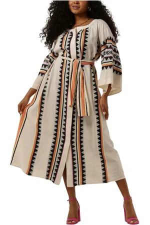Devotion Twins Kleedjes, Dames, Veelkleurig, S, Midi Jurk Porto Pefko Wit