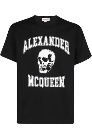 Alexander McQueen Tops, Heren, Zwart, M, Katoen, Maxi Print Katoenen Crew-Neck T-Shirt