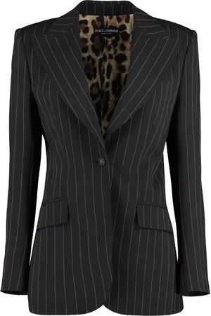Dolce & Gabbana Jassen, Dames, Bruin, S, Wol, Pinstripe Blazer met Luipaardprint Voering
