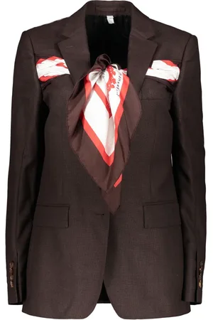Burberry Jassen, Dames, Bruin, 4Xs, Wol, Gestructureerde Blazer met Contrasterende Details