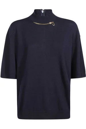 Stella McCartney Truien, Dames, Blauw, S, Wol, Geribbelde wollen coltrui met applicatie